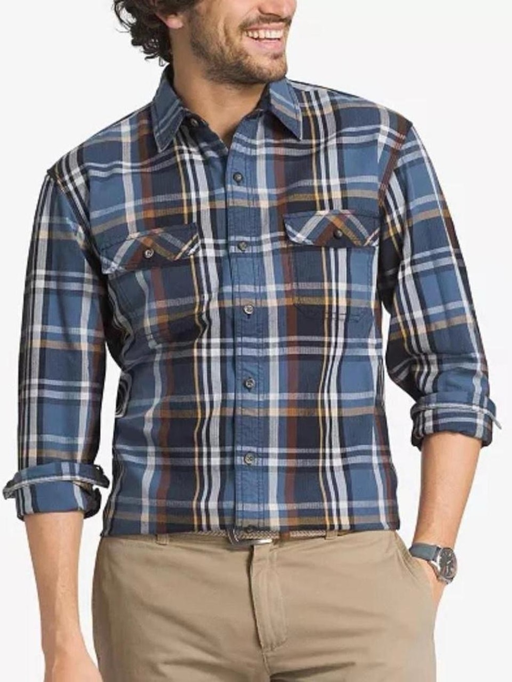 Blue and brown GH Bass & Co. plaid button up shirt